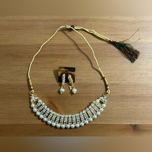 Pearl and rhinestone necklace & earring set Pakistani / Indian